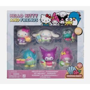 Hello Kitty Neon Tropical Party Figure - 6 pk 2" Action Figures NWT